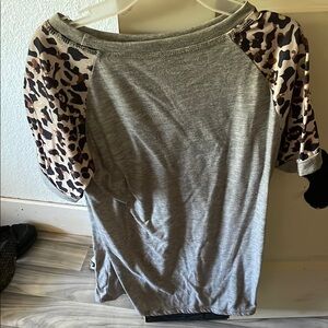 Gray and Leopard Print Women's Top